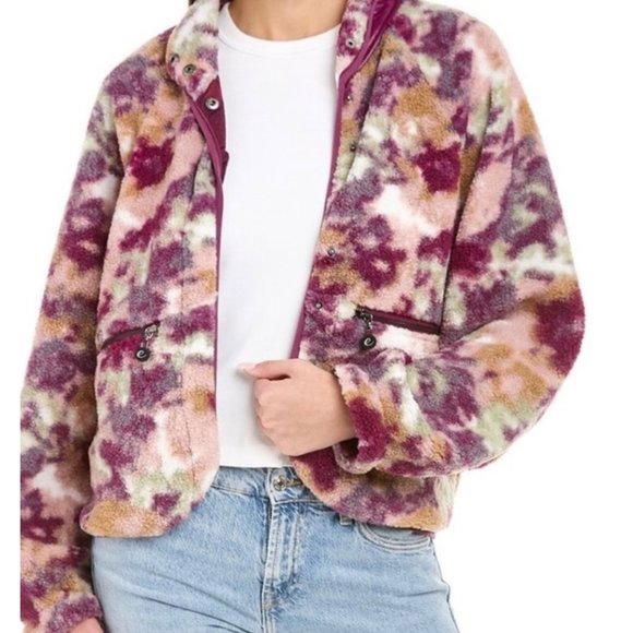 Johnny Was Calme Printed Fleece Jacket- Floral Sherpa Jacket NWT Purple - Picture 1 of 15